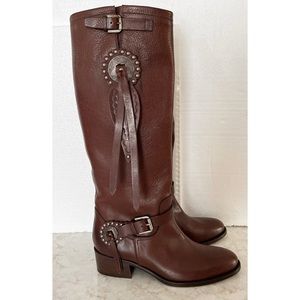 Ralph Lauren Collection Brown Leather Western Bolo Tie Knee Riding Boot 36.5 NWT